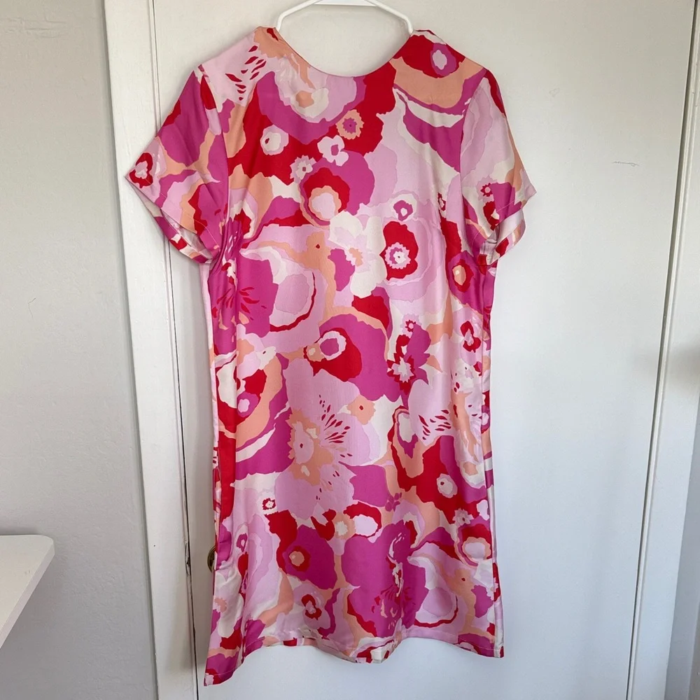 La DoubleJ Mini Swing Dress Peonia Rosa Floral 100% Silk Size L - Picture 3 of 7
